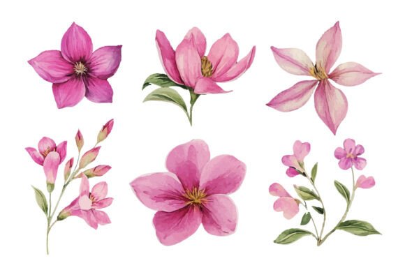 Download Pink Watercolor Flower Clipart Set - Pink Collection