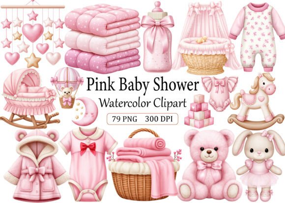 Download Pink Baby Shower Clipart Watercolor PNG - Pink Collection