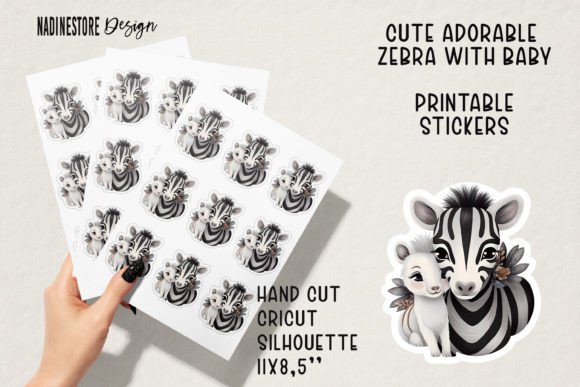 Download Cute Mama Zebra with Her Baby Stickers. - Baby stickers Collection