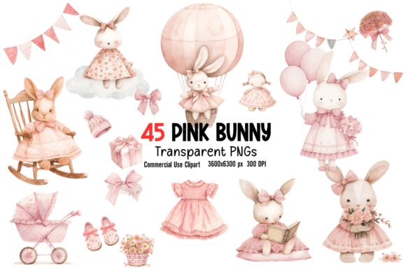 Download Pink Cute Bunny Baby Shower Clipart - Pink Collection