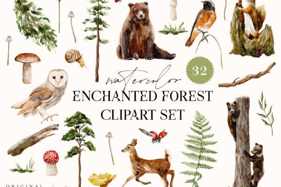 Download Enchanted Forest Watercolor Animals Tree - Watercolor animal Collection