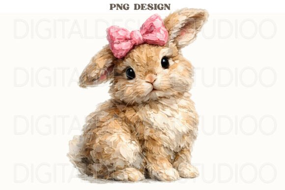 Download Cute Easter Bunny with Pink Bow PNG - Pink Collection