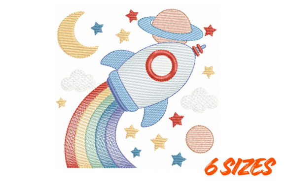 Download Rainbow Rocket Space Embroidery Design - Rainbow Collection