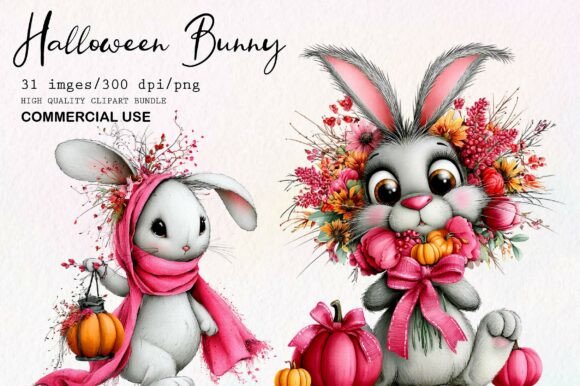 Download Pink Halloween Bunny Clipart Bundle - Pink Collection