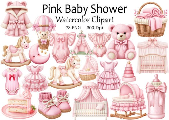 Download Pink Baby Shower Clipart Watercolor - Pink Collection