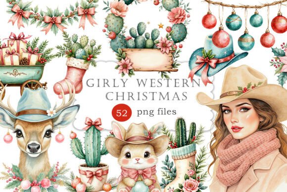 Download Pink Girly Western Christmas Watercolor - Pink Collection