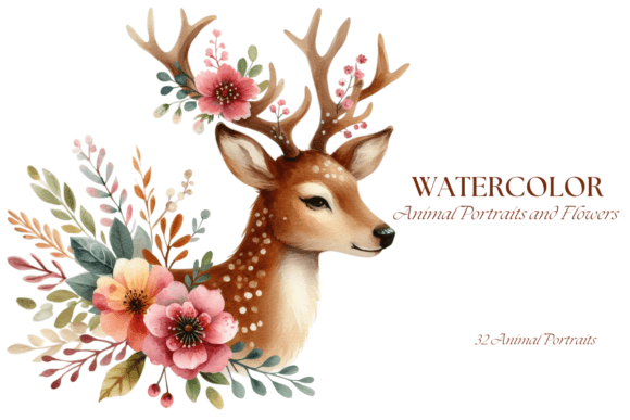 Download Watercolor Animal Portraits and Flowers - Watercolor animal Collection